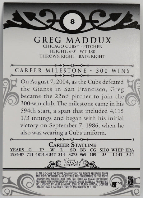 Maddux, Greg - 2008 Milestones Black 09/25