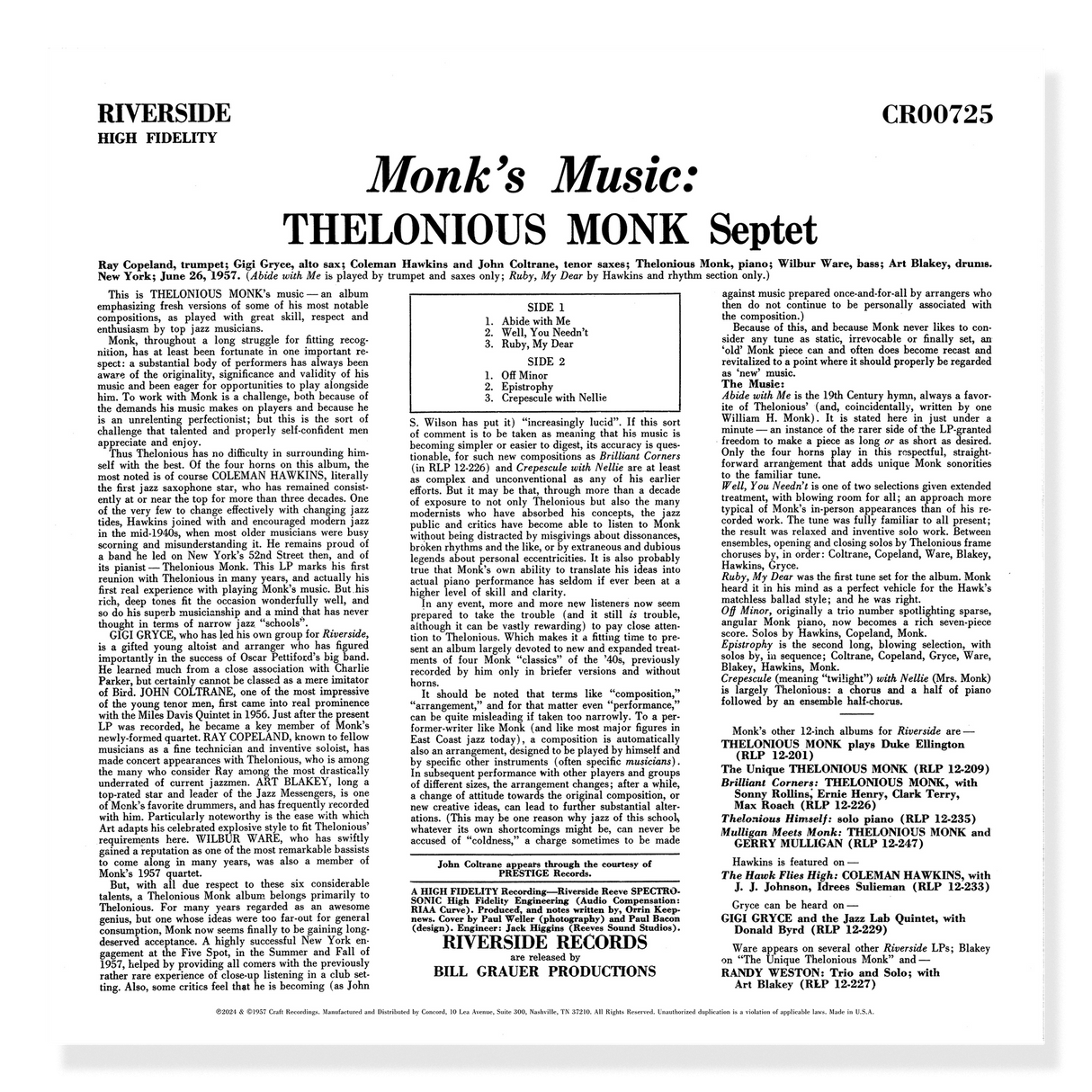 Monk, Thelonious - Monk's Music