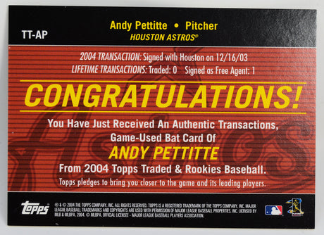 Pettitte, Andy - 2004 Topps Used Bat