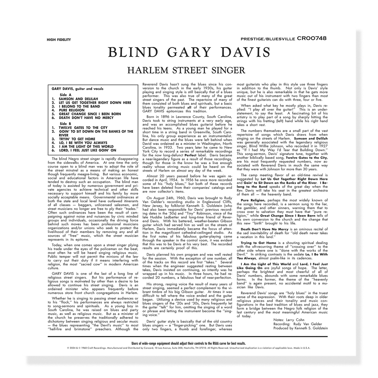 Davis, Reverend Gary - Harlem Street Singer