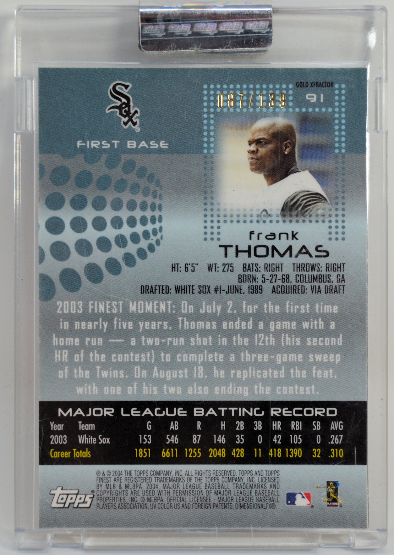 2020 Topps Finist Frank Thomas factory Finist Moments 31/50